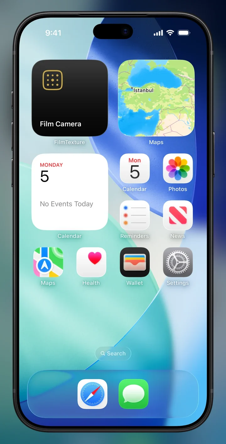 The FilmTexture widget on the iPhone Home Screen